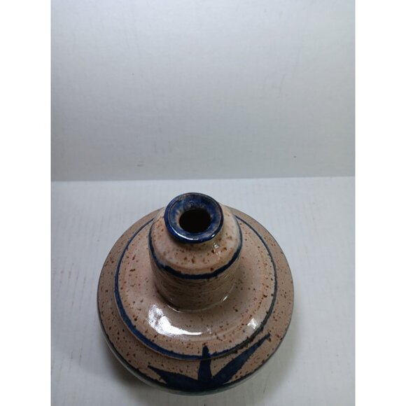 Vintage Signed Handmade Studio Art Pottery Stoneware Bud Vase Glazed Blue Beige - Picture 4 of 7